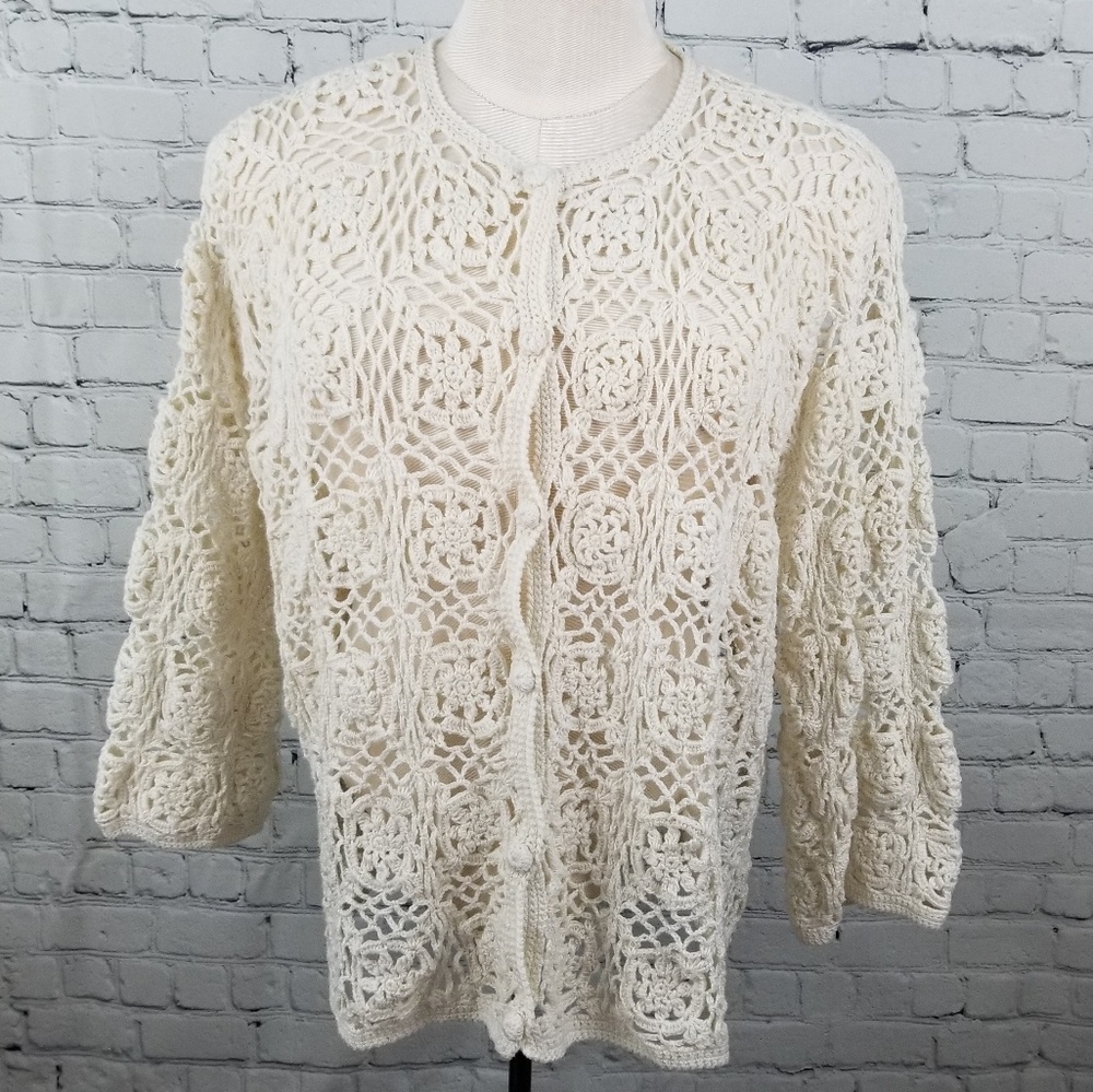 KROSHETTA | cream crocheted button up cardigan